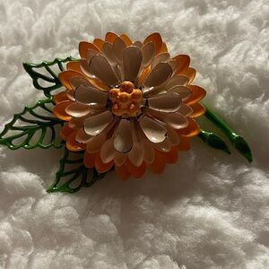 Vintage orange enamel Floral Brooch